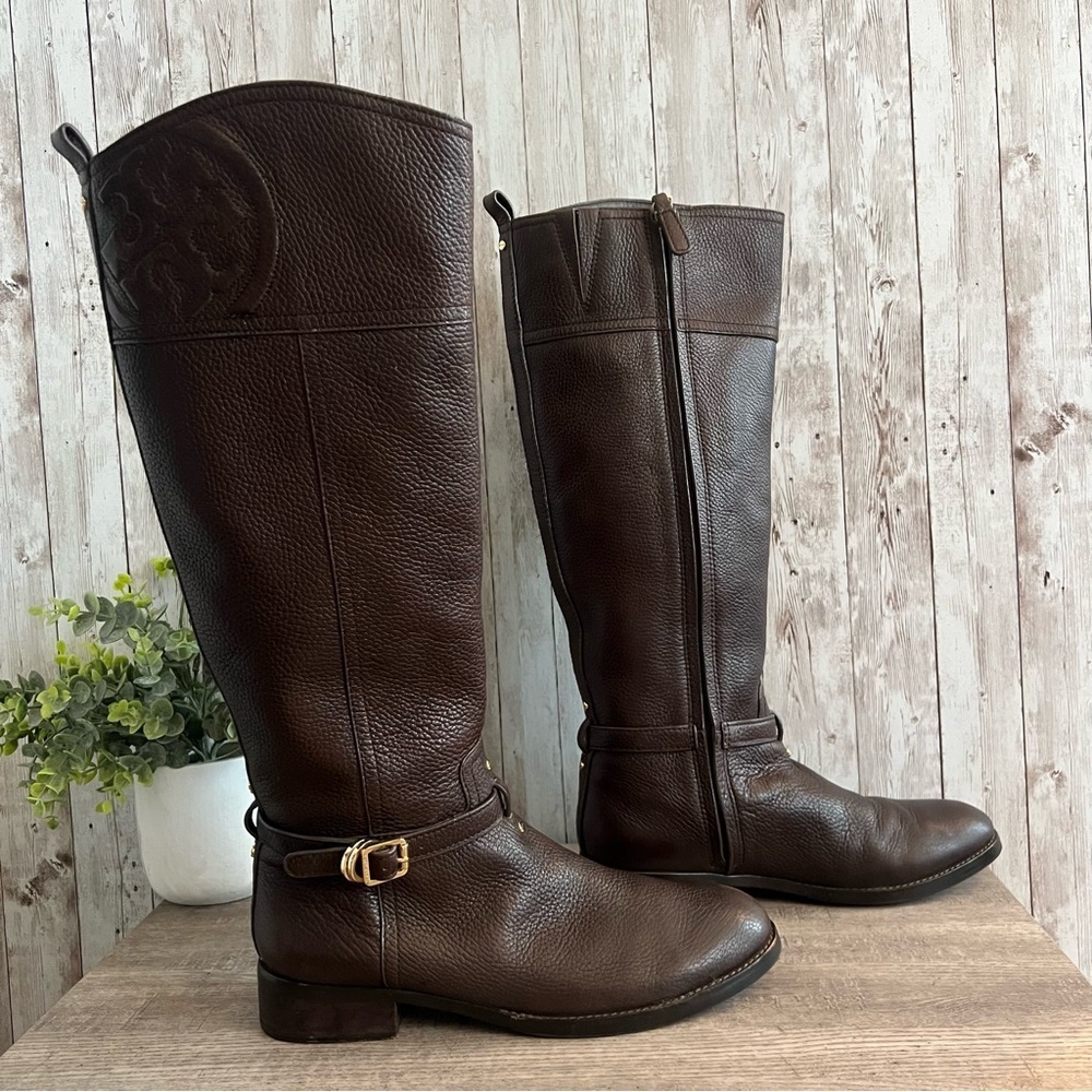 Tory Burch Dark Brown Marlene Leather Tall Riding Boots Classic Sophisticated 9